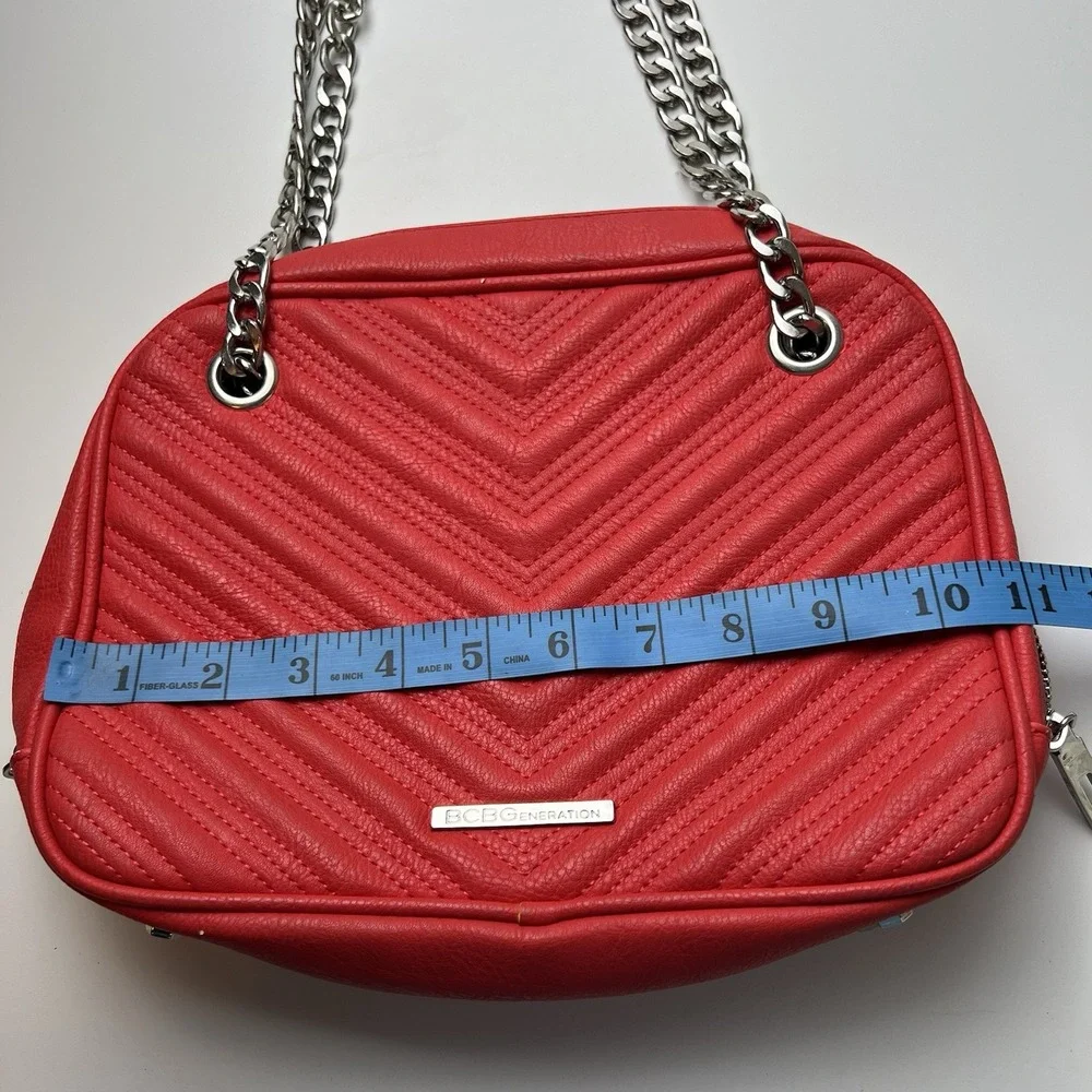 BCBGENERATION Red Quilted Silver Chain Shoulder Bag Purse DAMAGED